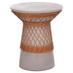 ΒΟΗΘΗΤΙΚΟ ΤΡΑΠΕΖΙ ΣΤΡΟΓΓΥΛΟ DELIA HM18167.03 FIBER CEMENT ΓΚΡΙ & RATTAN Φ40x45Υεκ