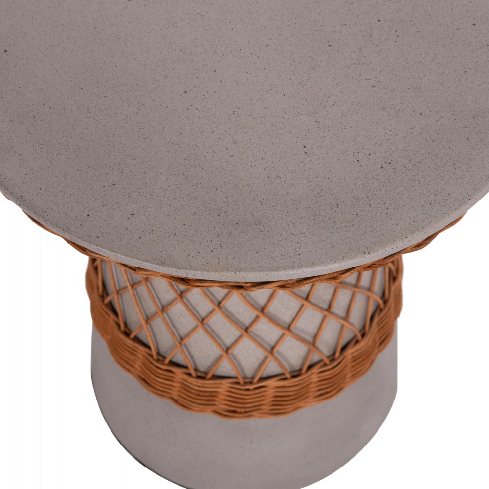ΒΟΗΘΗΤΙΚΟ ΤΡΑΠΕΖΙ ΣΤΡΟΓΓΥΛΟ DELIA HM18167.03 FIBER CEMENT ΓΚΡΙ & RATTAN Φ40x45Υεκ