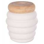 ΤΡΑΠΕΖΙ ΒΟΗΘΗΤΙΚΟ PUFFAT HM18172.02 FIBER CEMENT ΛΕΥΚΟ- ΞΥΛΟ TEAK TOP Φ45x46Υεκ.