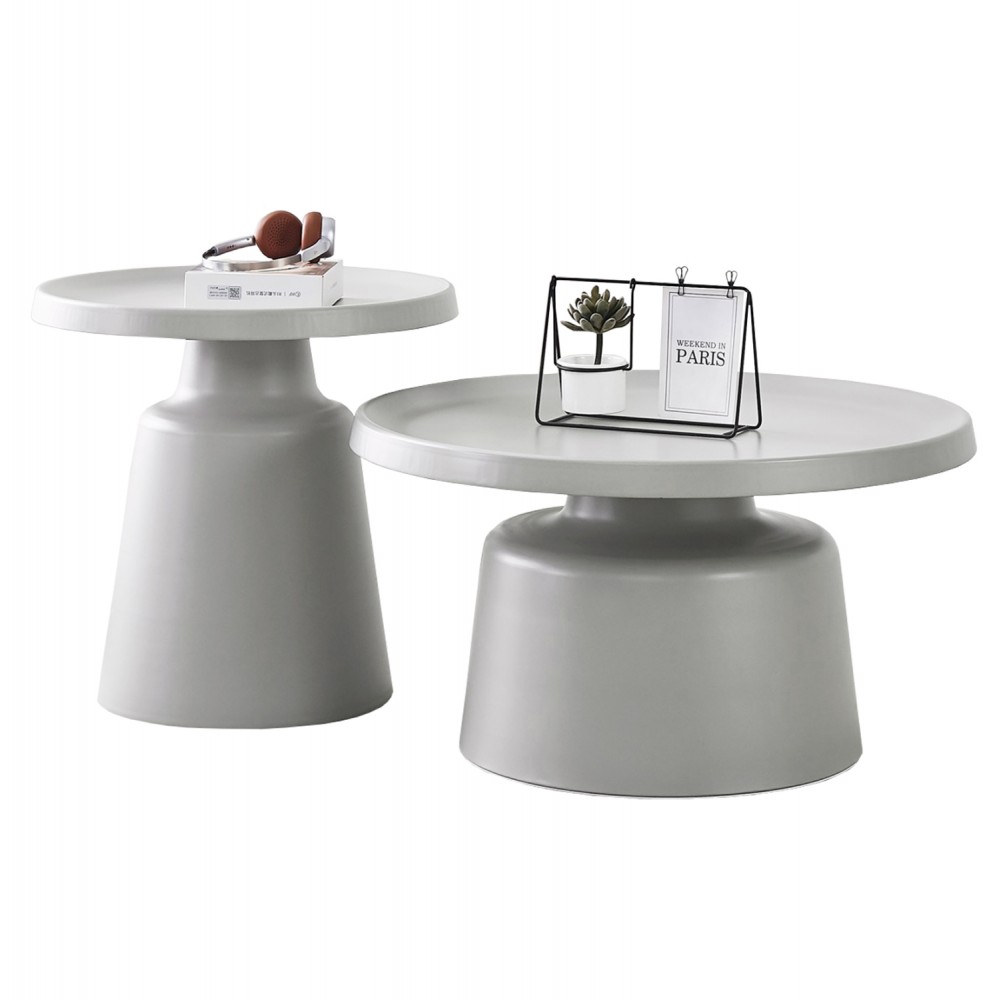 ΣΕΤ 2 ΤΡΑΠΕΖΙΑ ΣΑΛΟΝΙΟΥ RINKON2 HM18304.03 ΜΕΤΑΛΛΟ ΣΕ ΓΚΡΙ Φ50εκ & Φ70εκ