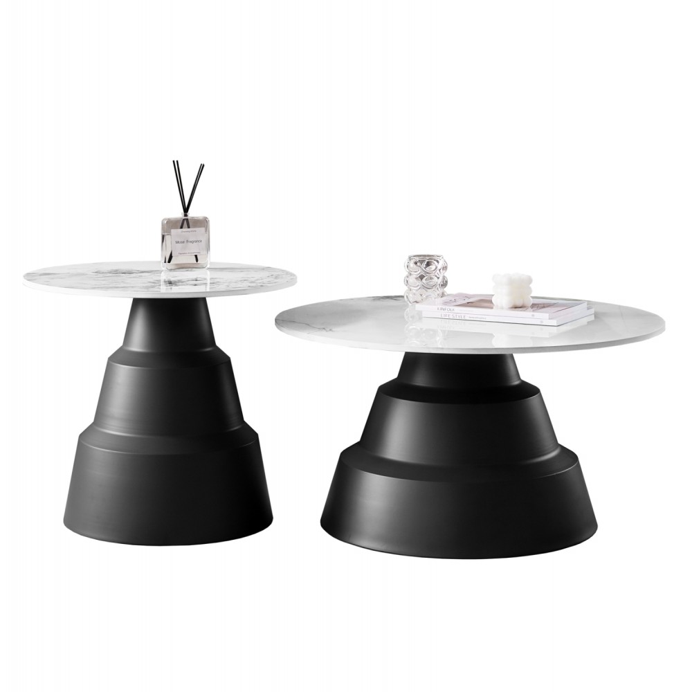 ΣΕΤ 2 ΤΡΑΠΕΖΙΑ ΣΑΛΟΝΙΟΥ LIDOX HM18306.02 SINTERED STONE TOP- SNOW WHITE ΧΡΩΜΑ Φ50 & Φ70