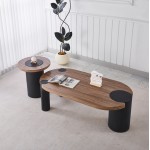 ΤΡΑΠΕΖΙ ΣΑΛΟΝΙΟΥ ΟΒΑΛ OVALON HM18433.05 MDF TOP ΚΑΡΥΔΙ-MDF ΠΟΔΙΑ ΜΑΥΡΑ 120x60x40Υεκ