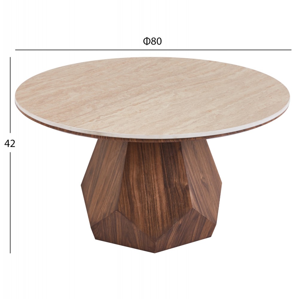 ΤΡΑΠΕΖΙ ΣΑΛΟΝΙΟΥ VENERA HM18441 ΚΕΡΑΜΙΚΟ TOP ΟΨΗ ΤΡΑΒΕΡΤΙΝΑΣ-MDF ΚΑΡΥΔΙ Φ80x42Υεκ.