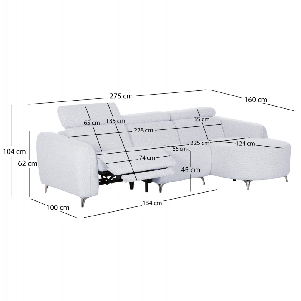 ΚΑΝΑΠΕΣ ΔΕΞΙΑ ΓΩΝΙΑ 3Θ ΜΕ RECLINE VALENTE HM3317.01R ΑΝΟΙΧΤΟ ΓΚΡΙ ΥΦΑΣΜΑ 275x160x104Yεκ