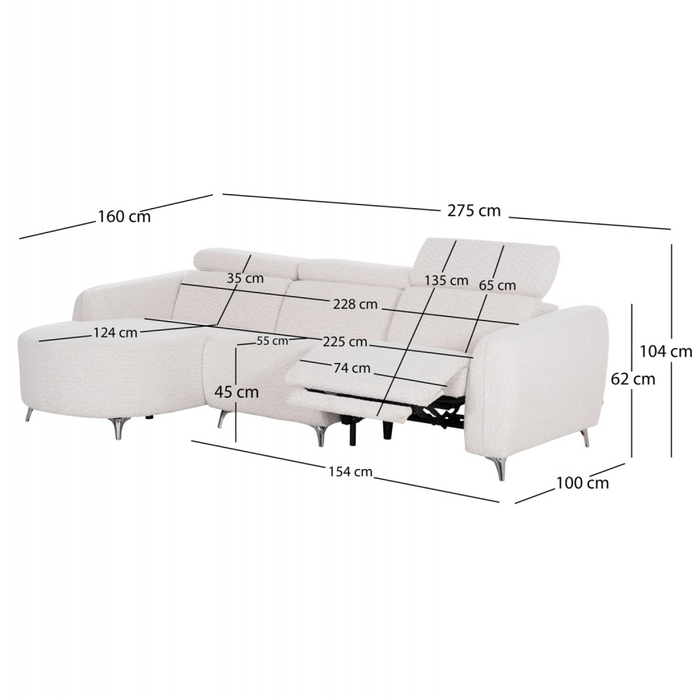 ΚΑΝΑΠΕΣ ΑΡΙΣΤΕΡΗ ΓΩΝΙΑ 3Θ ΜΕ RECLINE VALENTE HM3317.02L ΜΠΕΖ ΥΦΑΣΜΑ 275x160x104Yεκ