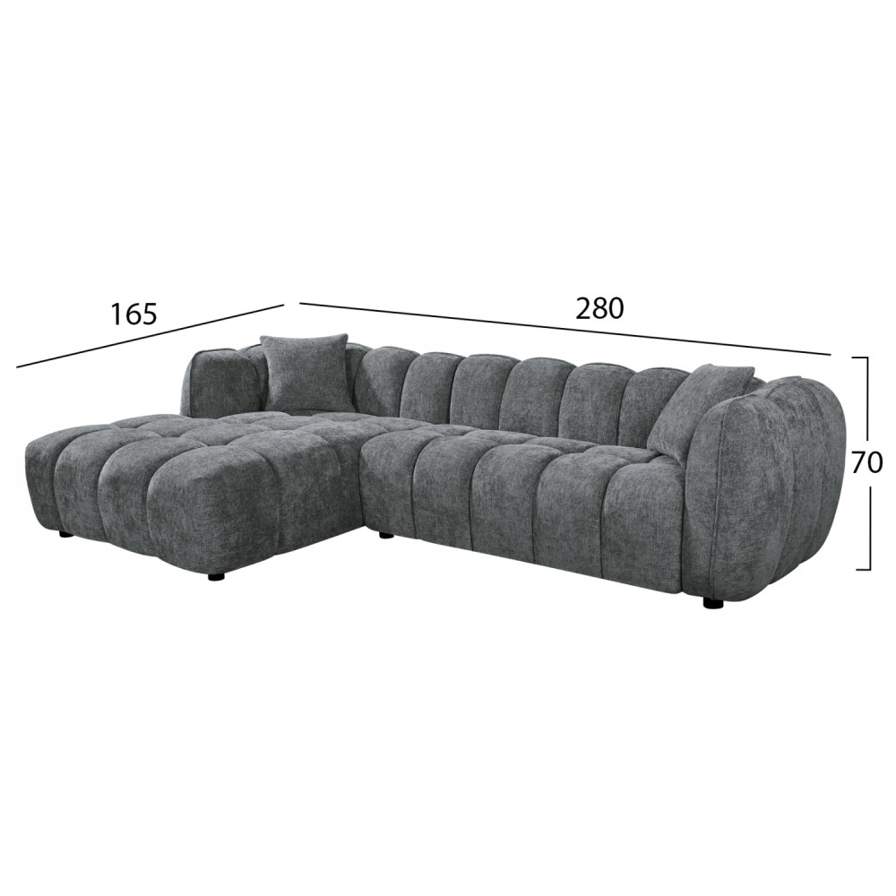 ΚΑΝΑΠΕΣ ΓΩΝΙΑ (ΑΡΙΣΤΕΡΗ) LYKKE HM3326.01L ΓΚΡΙ ΥΦΑΣΜΑ 280x89-165(η γωνία)x70Υ εκ.