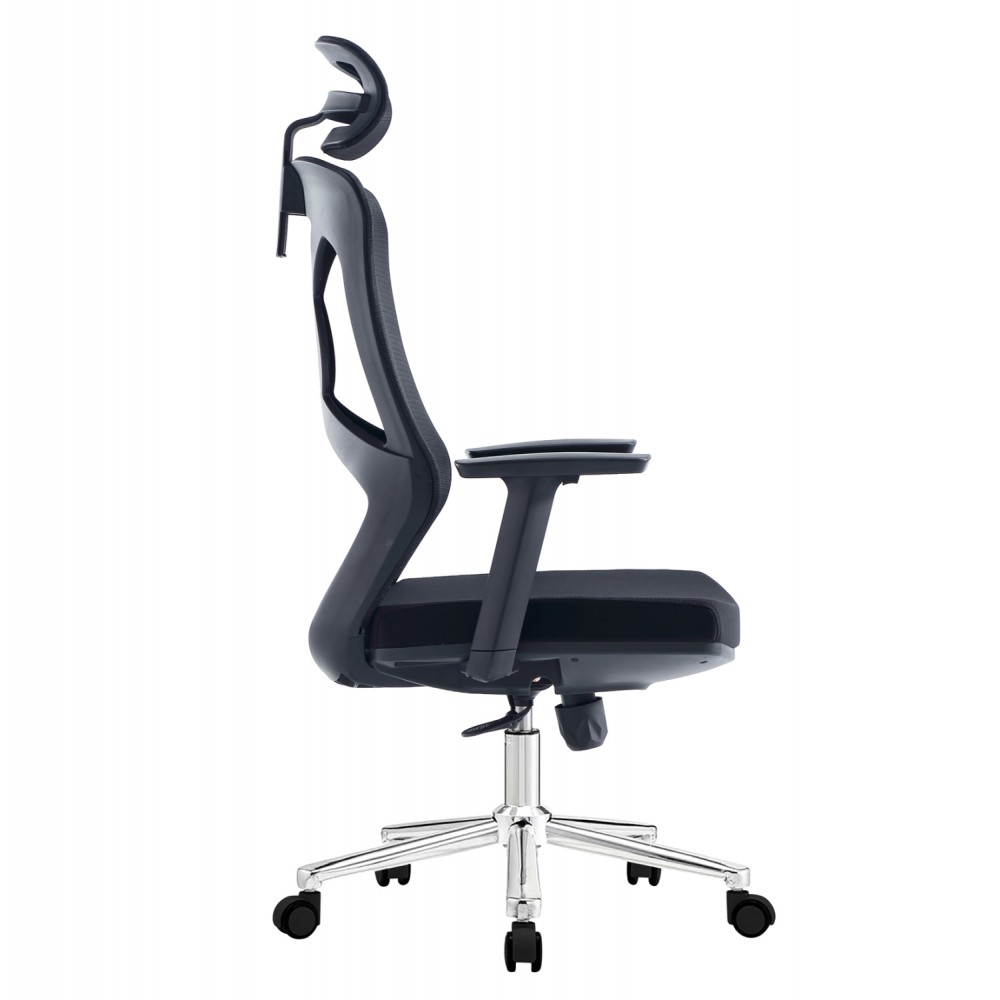 ΚΑΡΕΚΛΑ ΓΡΑΦΕΙΟΥ FLEXORA HM1213.01 ΜΑΥΡO MESH-ΒΑΣΗ ΧΡΩΜΙΟΥ 60x63x125Υεκ