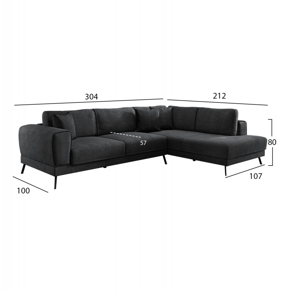 ΚΑΝΑΠΕΣ ΚΡΕΒΑΤΙ ΔΕΞΙΑ ΓΩΝΙΑ ZENORA HM3337.01R ΣΚΟΥΡΟ ΓΚΡΙ ΥΦΑΣΜΑ 303x214x80Υεκ