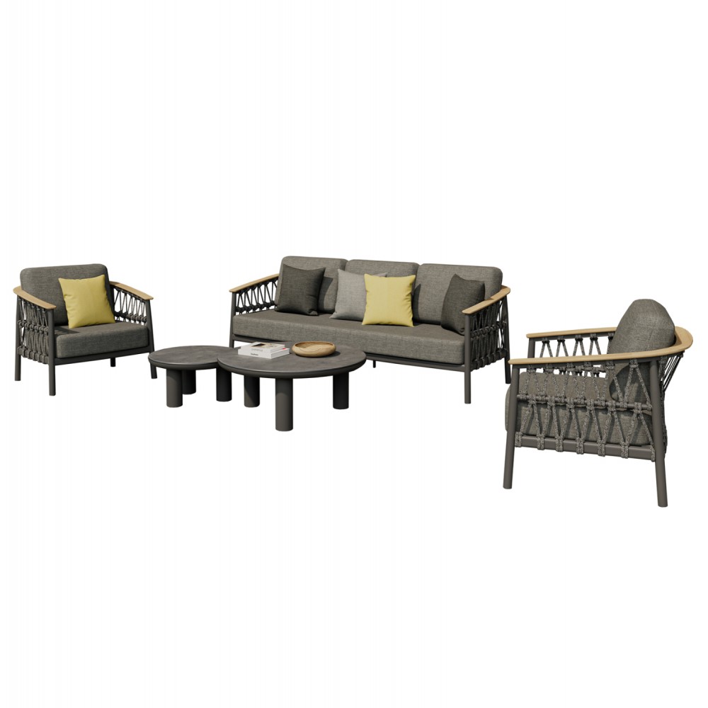 ΣΕΤ ΣΑΛΟΝΙ 5ΤΜΧ STREAM HM6426.01 ΑΝΘΡΑΚΙ ΑΛΟΥΜΙΝΙΟ-STRAP ΣΧΟΙΝΙ-OLEFIN