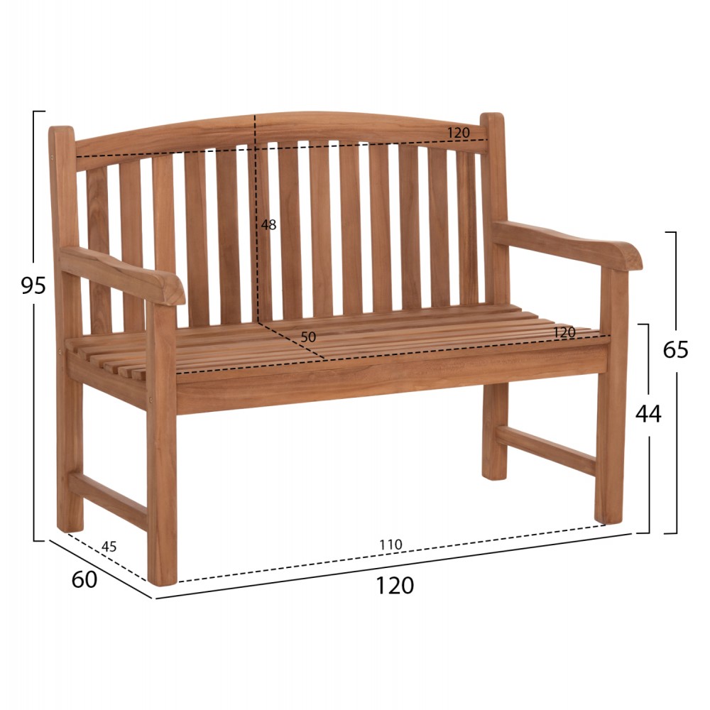 ΠΑΓΚΑΚΙ ΚΗΠΟΥ 2ΘΕΣΙΟ ELENA HM6651 ΞΥΛΟ TEAK--ΦΥΣΙΚΟ 120x60x95Υεκ.