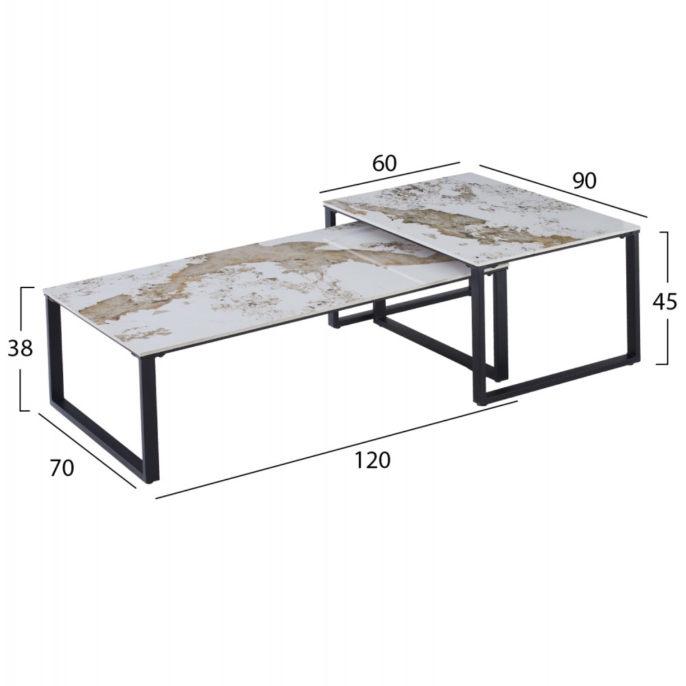 ΤΡΑΠΕΖΙ ΣΑΛΟΝΙΟΥ 2ΤΜΧ TERREN HM18365.01 ΜΕΤΑΛΛΟ--SINTERED STONE PANDORA 120x70x45Υεκ