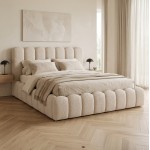 ΚΡΕΒΑΤΙ ΔΙΠΛΟ MARIUS HM759.03 ΜΠΕΖ CHENILLE ΥΦΑΣΜΑ-- ΓΙΑ ΣΤΡΩΜΑ 160x200εκ