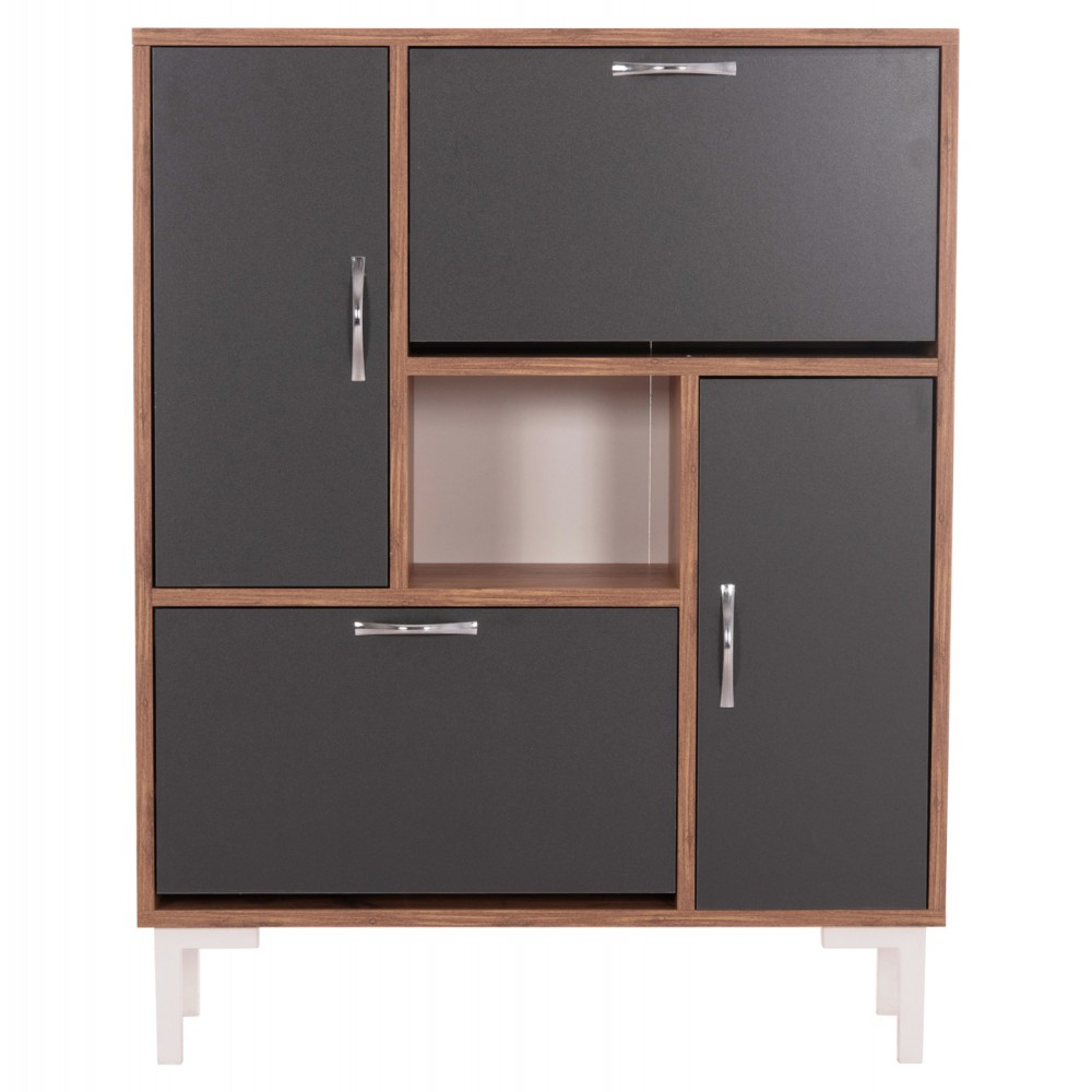 ΠΑΠΟΥΤΣΟΘΗΚΗ MEDY HM18187.02 ΜΕΛΑΜΙΝΗ ΣΕ ΦΥΣΙΚΟ & ΑΝΘΡΑΚΙ-ΜΑΥΡΑ ΠΟΔΙΑ 85x30x108.5Υεκ