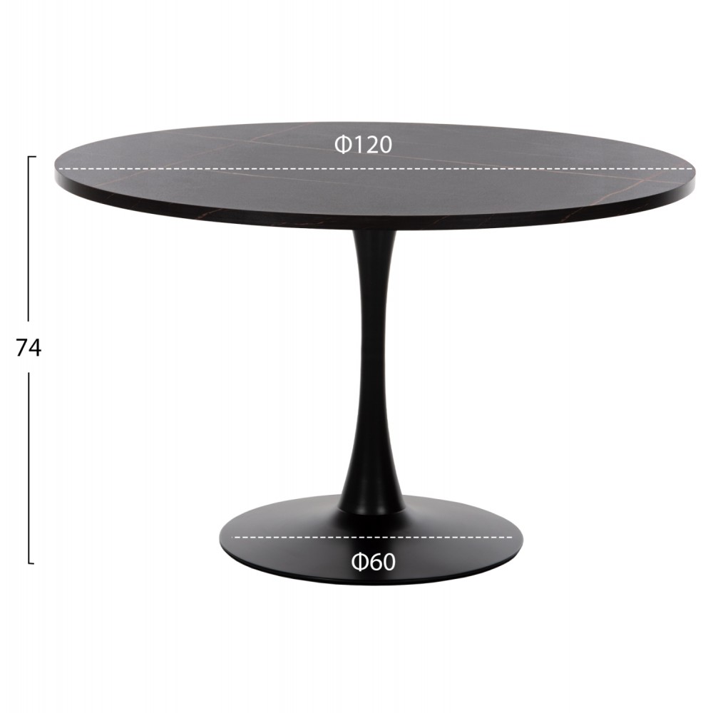 ΤΡΑΠΕΖΙ ΤΡΑΠΕΖΑΡΙΑΣ ROLLO HM9422.12 ΣΤΡΟΓΓΥΛΟ BLACK MARBLE Φ120x74Yεκ.