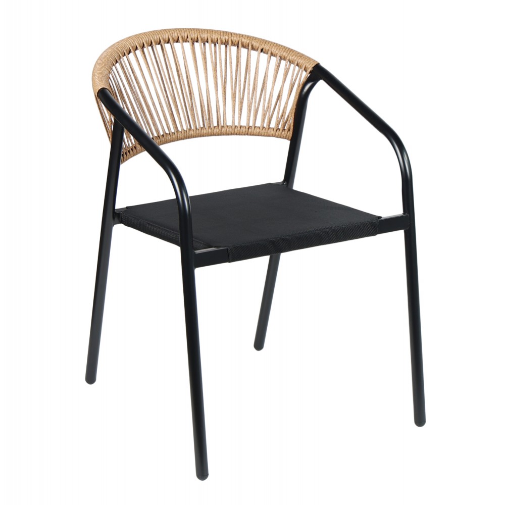 ΠΟΛΥΘΡΟΝΑ HOMAN HM6430.03 ΜΑΥΡΟ ΜΕΤΑΛΛΟ & TEXTILENE--ΜΠΕΖ P.E.RATTAN 53x58x75Υεκ