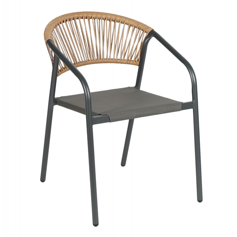 ΠΟΛΥΘΡΟΝΑ HOMAN HM6430.01 ΓΚΡΙ ΜΕΤΑΛΛΟ & TEXTILENE--ΜΠΕΖ P.E.RATTAN 53x58x75Υεκ