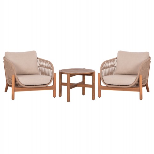 LOUNGE ΣΕΤ SANJI HM21214 ΤΡΑΠΕΖΙ & 2 ΠΟΛΥΘΡΟΝΕΣ--ΞΥΛΟ ΑΚΑΚΙΑΣ-ΑΛΟΥΜΙΝΙΟ-ΣΧΟΙΝΙ
