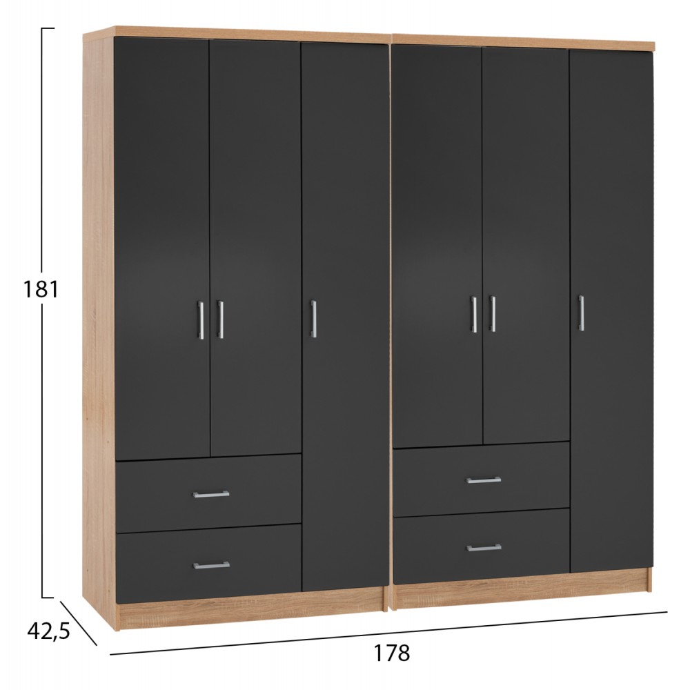 ΝΤΟΥΛΑΠΑ 6ΦΥΛΛΗ CAESAR HM21236.01 ΜΕΛΑΜΙΝΗ SONAMA & ΣΚΟΥΡΟ ΓΚΡΙ 180x42,5Χ181Υεκ.