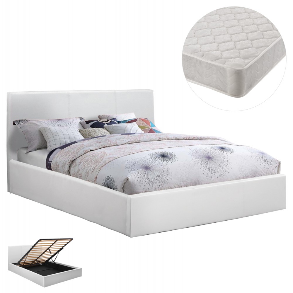 ΚΡΕΒΑΤΙ ΔΙΠΛΟ & ΣΤΡΩΜΑ 150x200εκ BOBBI HM21271.01 ΛΕΥΚΟ PU ΜΕ ΑΠΟΘ.ΧΩΡΟ