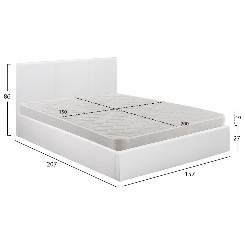 ΚΡΕΒΑΤΙ ΔΙΠΛΟ & ΣΤΡΩΜΑ 150x200εκ BOBBI HM21271.01 ΛΕΥΚΟ PU ΜΕ ΑΠΟΘ.ΧΩΡΟ