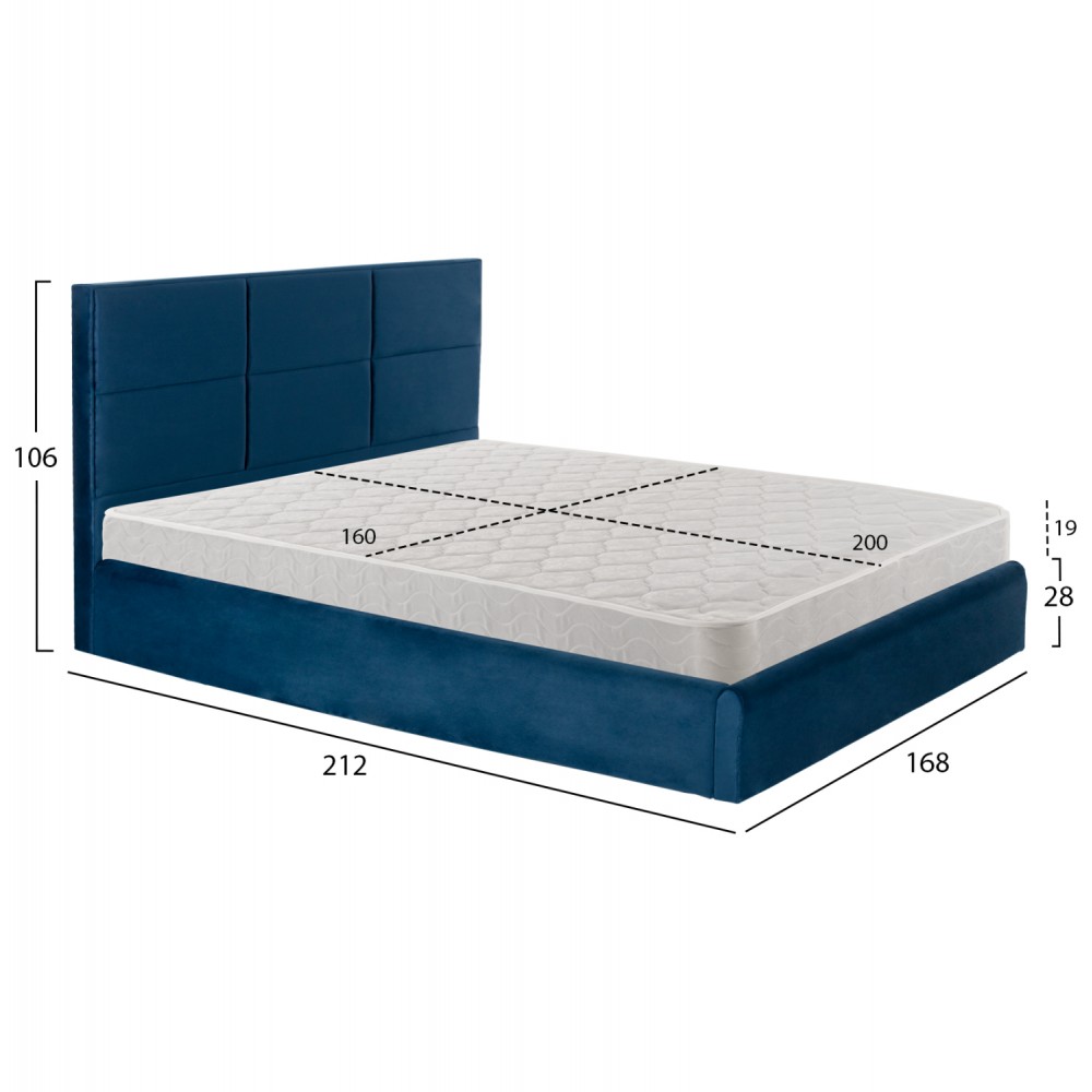 ΚΡΕΒΑΤΙ ΔΙΠΛΟ & ΣΤΡΩΜΑ BRILEY HM21272.03 ΜΠΛΕ ΒΕΛΟΥΔΟ ΜΕ ΑΠΟΘ.ΧΩΡΟ--ΓΙΑ 160x200εκ