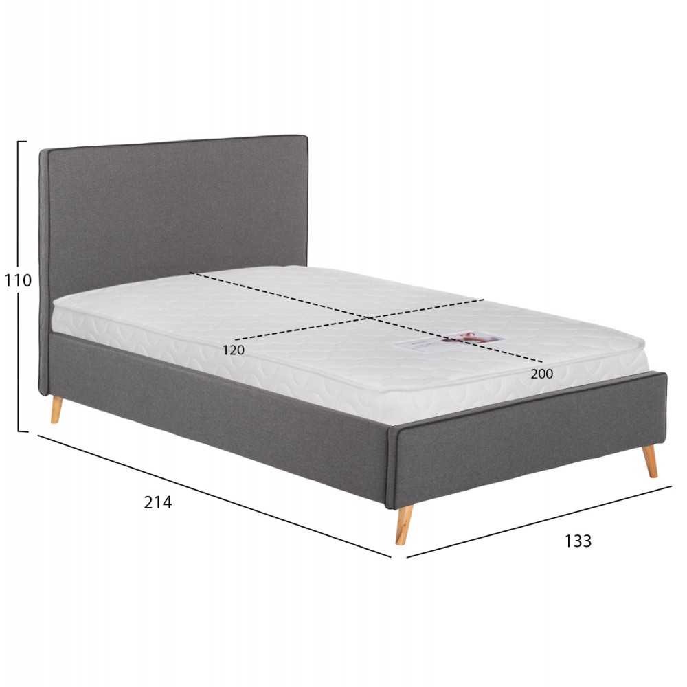 ΚΡΕΒΑΤΙ ΜΕ ΣΤΡΩΜΑ MAYLIN HM21281.03 ΓΚΡΙ ΥΦΑΣΜΑ--ΓΙΑ 120x200εκ