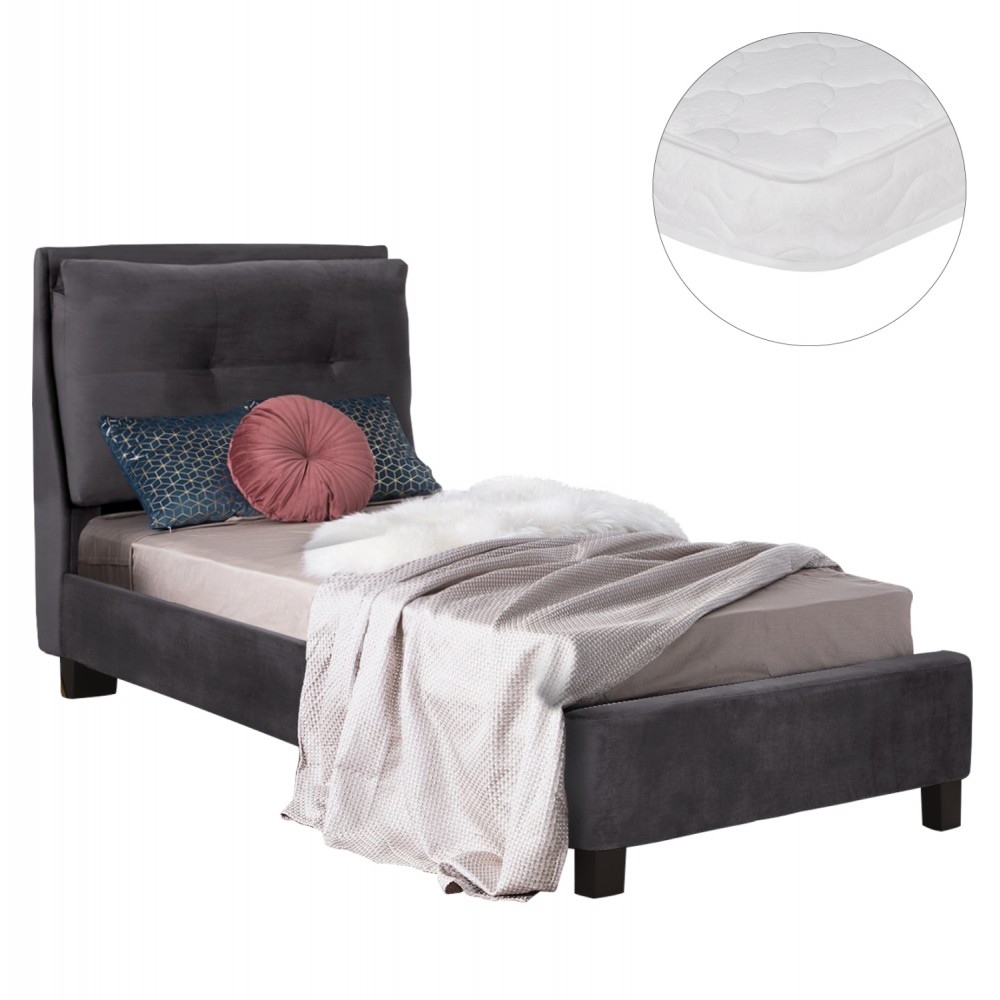 ΚΡΕΒΑΤΙ ΜΕ ΣΤΡΩΜΑ RILEY HM21282.01 ΓΚΡΙ ΒΕΛΟΥΔΟ--ΓΙΑ 90x200εκ