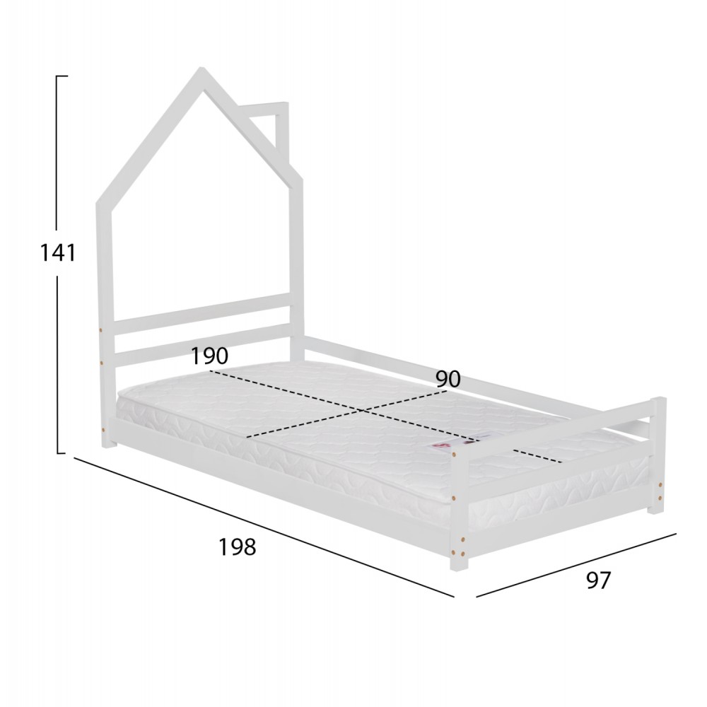 ΚΡΕΒΑΤΙ ΠΑΙΔΙΚΟ ΜΕ ΣΤΡΩΜΑ HOUSER HM21301 ΞΥΛΟ ΠΕΥΚΟΥ ΣΕ ΛΕΥΚΟ--ΣΤΡΩΜΑ 90x190εκ