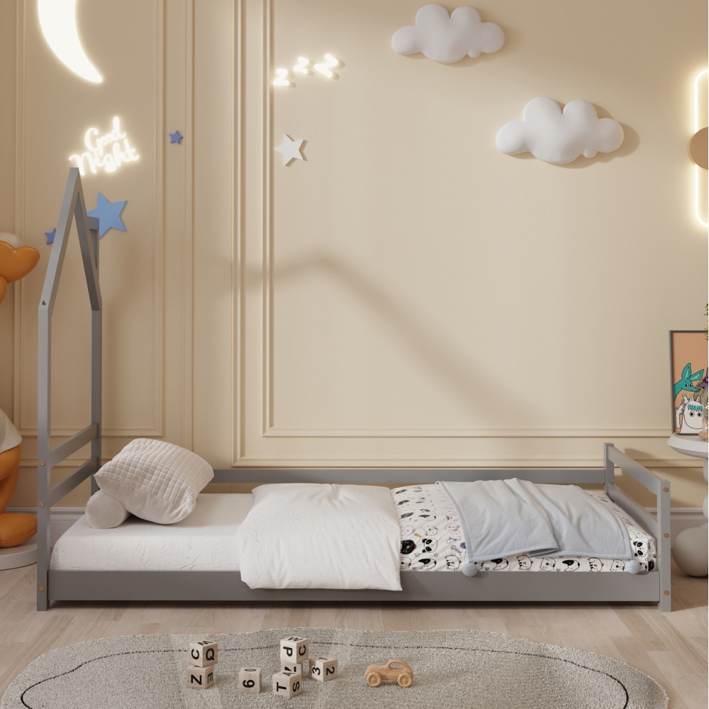 ΚΡΕΒΑΤΙ ΠΑΙΔΙΚΟ ΜΕ ΣΤΡΩΜΑ HOUSER HM21301.01 ΞΥΛΟ ΠΕΥΚΟΥ ΣΕ ΓΚΡΙ--ΣΤΡΩΜΑ 90x190εκ