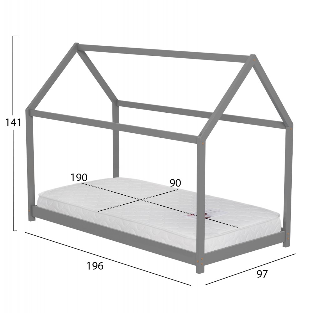 ΚΡΕΒΑΤΙ ΠΑΙΔΙΚΟ ΜΕ ΣΤΡΩΜΑ PEPE HM21302.02 ΞΥΛΟ ΠΕΥΚΟΥ ΣΕ ΓΚΡΙ--ΣΤΡΩΜΑ 90x190εκ