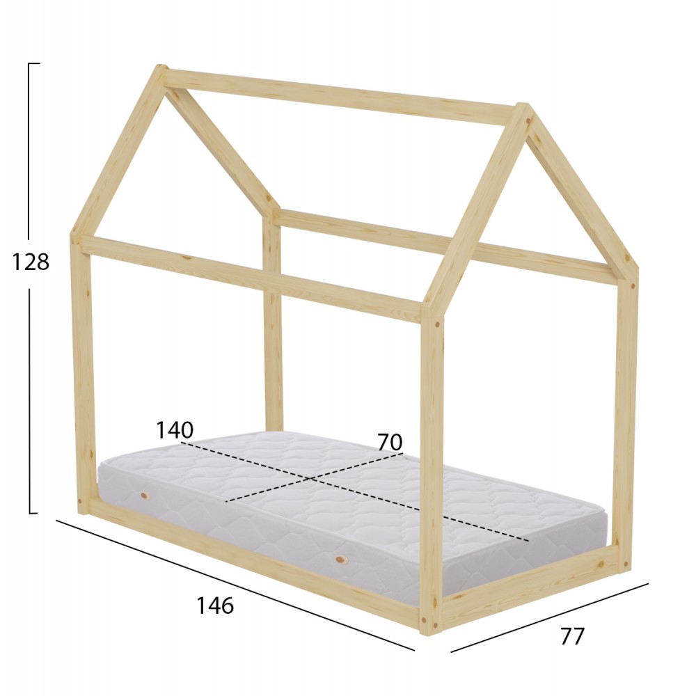 ΚΡΕΒΑΤΙ ΠΑΙΔΙΚΟ ΜΕ ΣΤΡΩΜΑ PEPE HM21303 ΞΥΛΟ ΠΕΥΚΟΥ ΣΕ ΦΥΣΙΚΟ--ΣΤΡΩΜΑ 70x140εκ