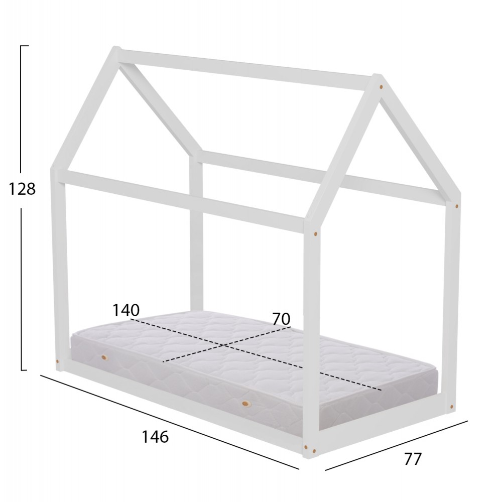 ΚΡΕΒΑΤΙ ΠΑΙΔΙΚΟ ΜΕ ΣΤΡΩΜΑ PEPE HM21303.01 ΞΥΛΟ ΠΕΥΚΟΥ ΣΕ ΛΕΥΚΟ--ΣΤΡΩΜΑ 70x140εκ