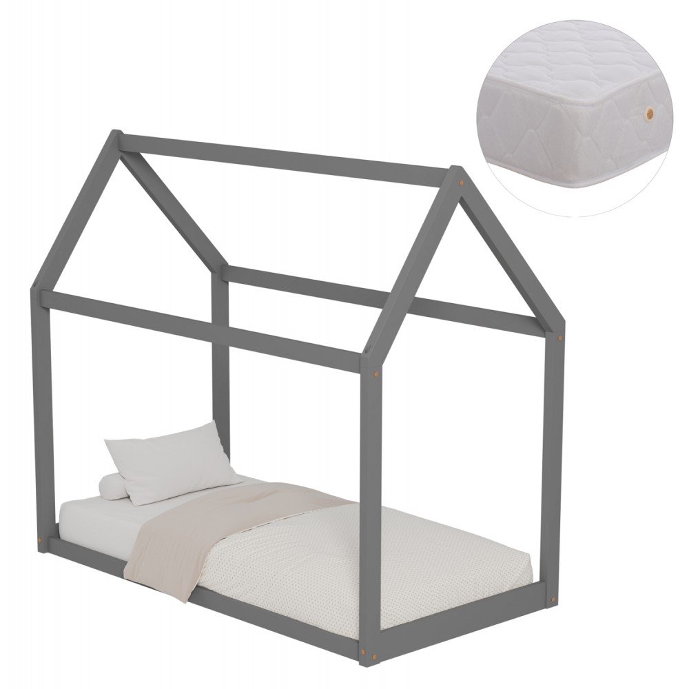 ΚΡΕΒΑΤΙ ΠΑΙΔΙΚΟ ΜΕ ΣΤΡΩΜΑ PEPE HM21303.02 ΞΥΛΟ ΠΕΥΚΟΥ ΣΕ ΓΚΡΙ--ΣΤΡΩΜΑ 70x140εκ