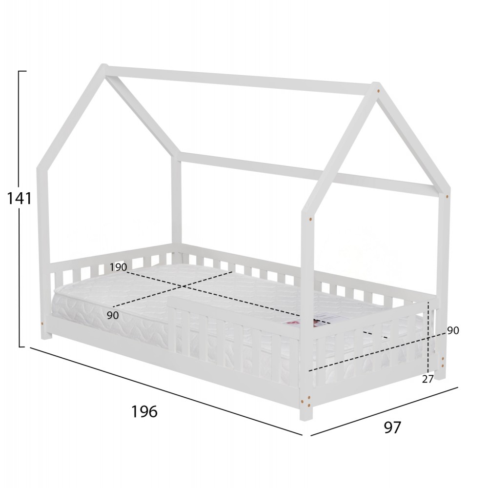 ΚΡΕΒΑΤΙ ΠΑΙΔΙΚΟ ΜΕ ΣΤΡΩΜΑ PHYLLIS HM21304.01 ΞΥΛΟ ΠΕΥΚΟΥ ΣΕ ΛΕΥΚΟ--ΣΤΡΩΜΑ 90x190εκ