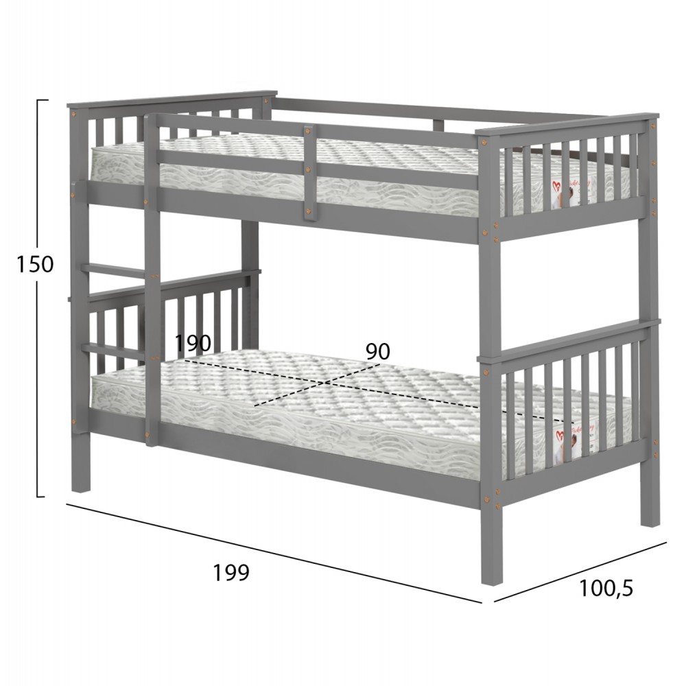 ΚΟΥΚΕΤΑ ΠΑΙΔΙΚΗ ΜΕ 2 ΣΤΡΩΜΑΤΑ LANTAI HM21307.02 ΞΥΛΟ ΠΕΥΚΟΥ ΓΚΡΙ--ΣΤΡΩΜΑΤΑ 90x190εκ
