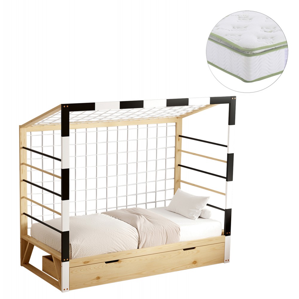 ΚΡΕΒΑΤΙ ΠΑΙΔΙΚΟ ΜΕ ΣΤΡΩΜΑ GOALIE HM21309 ΠΕΥΚΟ ΦΥΣΙΚΟ-ΛΕΥΚΟ-ΜΑΥΡΟ--ΣΤΡΩΜΑ 90x190εκ