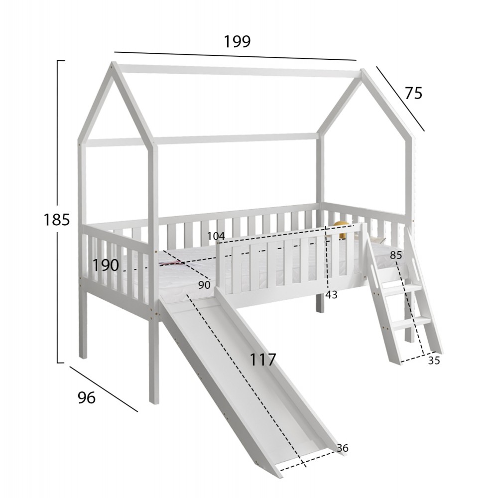 ΚΡΕΒΑΤΙ ΠΑΙΔΙΚΟ ΤΣΟΥΛΗΘΡΑ PHYLLIS HM21310.01 ΠΕΥΚΟ ΣΕ ΛΕΥΚΟ--ΜΕ ΣΤΡΩΜΑ 90x190εκ