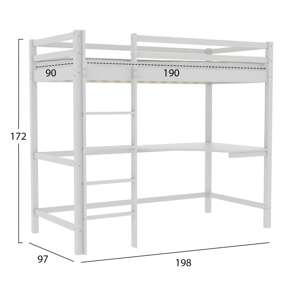 ΚΟΥΚΕΤΑ ΠΑΙΔΙΚΗ ΜΕ ΓΡΑΦΕΙΟ AKRON HM21311.01 ΞΥΛΟ ΠΕΥΚΟΥ ΛΕΥΚΟ--ME ΣΤΡΩΜΑ 90x190εκ