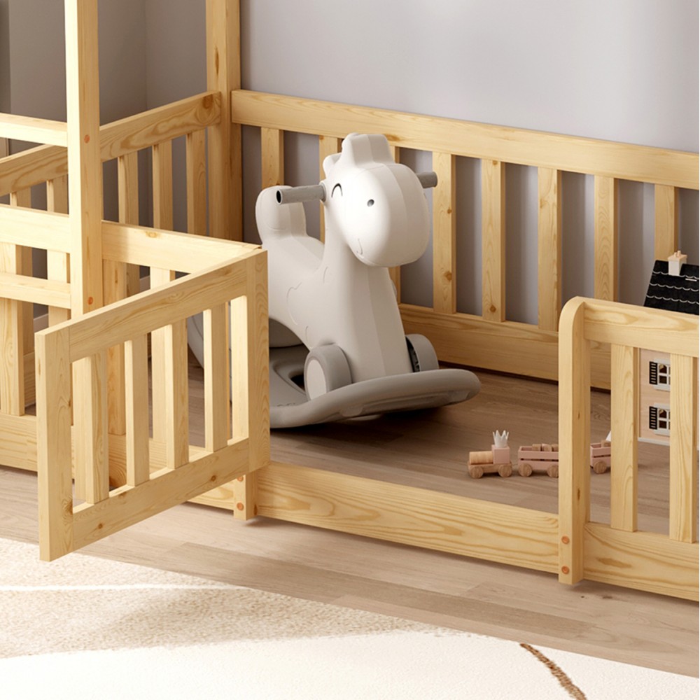 ΚΟΥΚΕΤΑ ΠΑΙΔΙΚΗ ΜΕ ΠΑΡΚΑΚΙ PLAYKID HM21312 ΞΥΛΟ ΠΕΥΚΟΥ ΦΥΣΙΚΟ--ME ΣΤΡΩΜΑ 90x190εκ