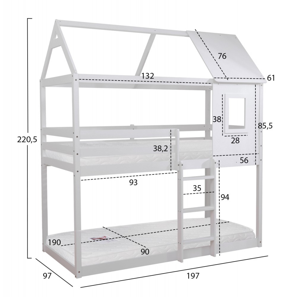 ΚΟΥΚΕΤΑ ΠΑΙΔΙΚΗ ΜΕ 2 ΣΤΡΩΜΑΤΑ HOOD HM21314.01 ΞΥΛΟ ΠΕΥΚΟΥ ΛΕΥΚΟ--ΣΤΡΩΜΑΤΑ 90x190εκ
