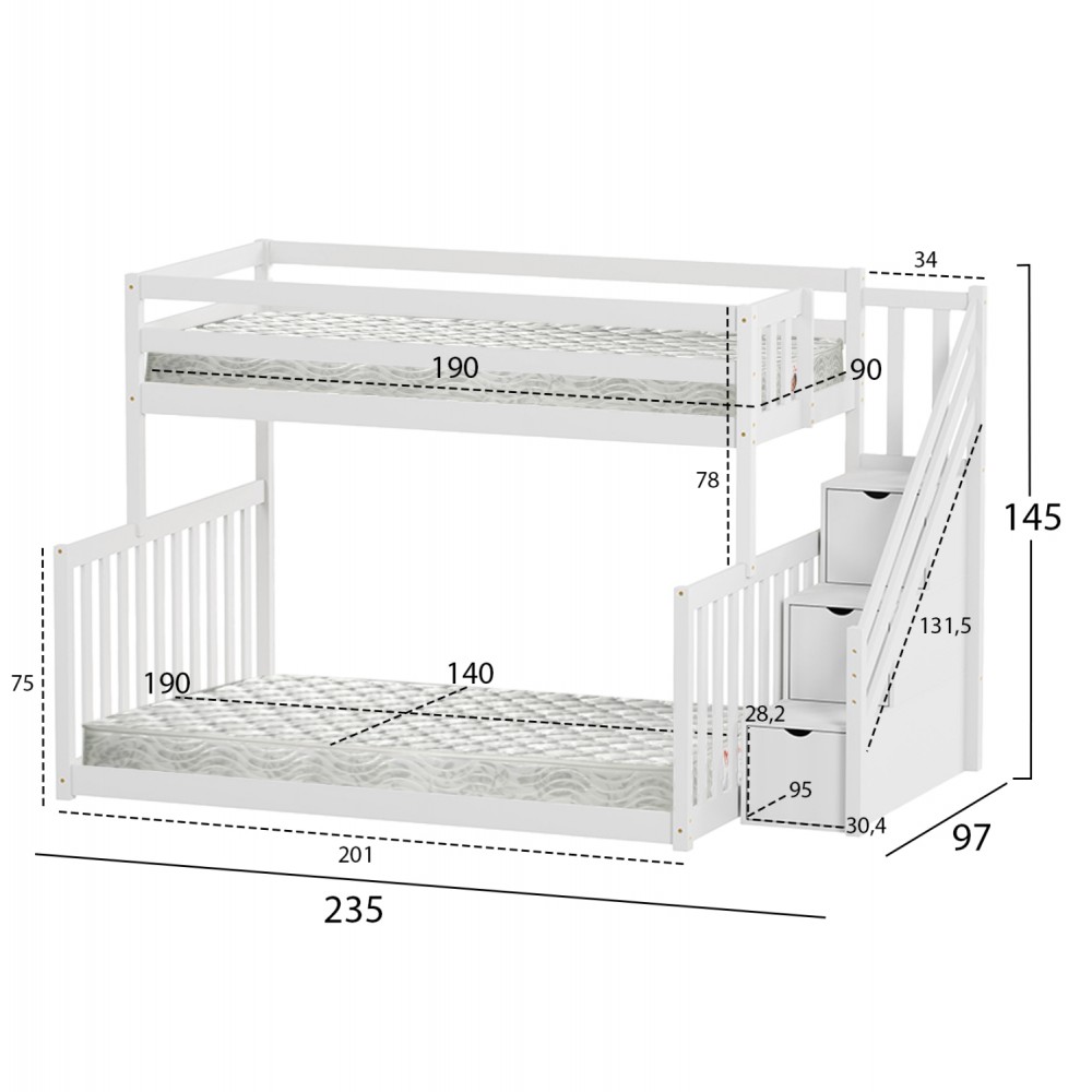 ΚΟΥΚΕΤΑ ΠΑΙΔΙΚΗ BEAMER HM21320 ΞΥΛΟ ΠΕΥΚΟΥ ΛΕΥΚΟ--ΓΙΑ ΣΤΡΩΜΑΤΑ 90 & 140x190εκ