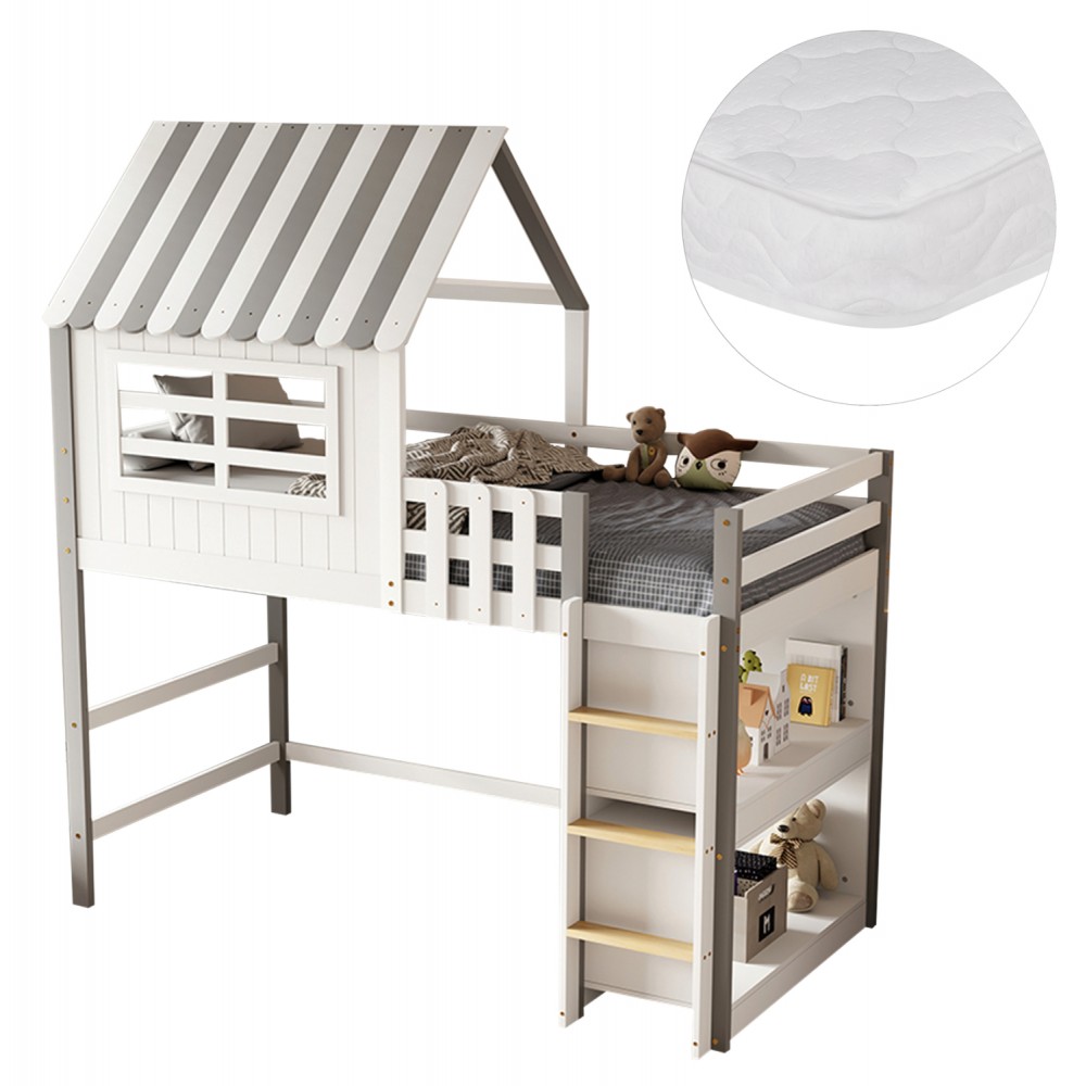 ΚΟΥΚΕΤΑ ΠΑΙΔΙΚΗ ΜΕ ΡΑΦΙΑ HOMI HM21321 ΞΥΛΟ ΠΕΥΚΟΥ ΛΕΥΚΟ/ΓΚΡΙ--ΜΕ ΣΤΡΩΜΑ 90x190εκ