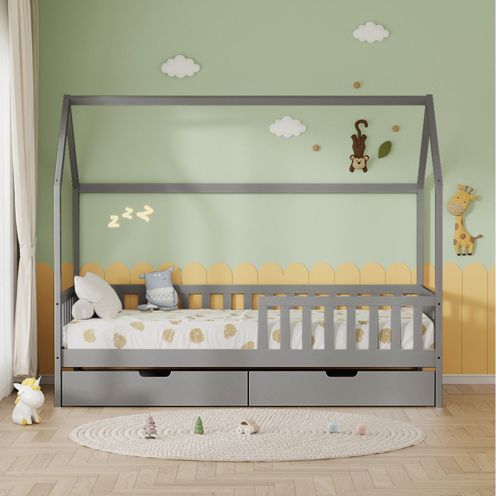 ΚΡΕΒΑΤΙ ΠΑΙΔΙΚΟ ΜΕ ΣΥΡΤΑΡΙΑ PHYLLIS HM21324.02 ΞΥΛΟ ΠΕΥΚΟΥ ΓΚΡΙ--ΜΕ ΣΤΡΩΜΑ 90x190εκ