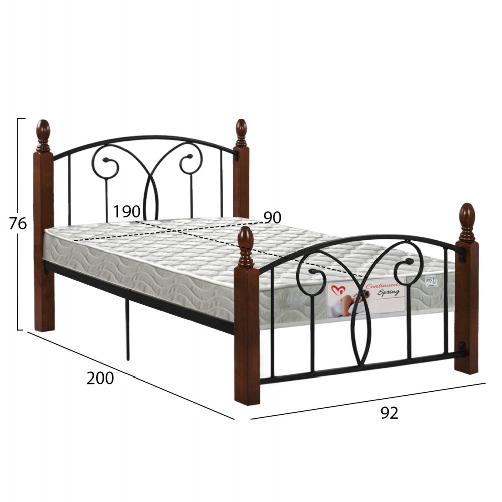 ΚΡΕΒΑΤΙ ΜΟΝΟ & ΣΤΡΩΜΑ SUZIE HM21331 ΜΕΤΑΛΛΟ & ΞΥΛΟ ΣΕ ΚΑΡΥΔΙ--ΣΤΡΩΜΑ 90x190εκ