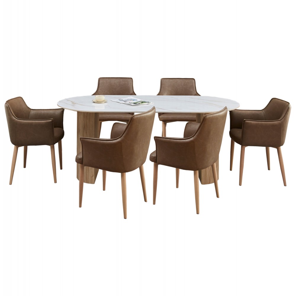 ΣΕΤ ΤΡΑΠΕΖΑΡΙΑΣ 7ΤΜΧ MELLOW HM21361 ΚΕΡΑΜΙΚΟ TOP/MDF ΠΟΔΙΑ--PU ΚΑΦΕ/ΜΕΤΑΛ.ΠΟΔΙΑ