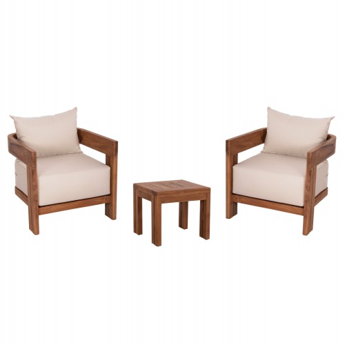 LOUNGE ΣΕΤ KIOTO HM10960 ΤΡΑΠΕΖΑΚΙ & 2 ΠΟΛΥΘΡΟΝΕΣ--ΞΥΛΟ TEAK--ΜΠΕΖ ΜΑΞΙΛΑΡΙΑ