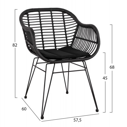 ΣΕΤ ΤΡΑΠΕΖΑΡΙΑΣ 3ΤΜΧ HM11871 ΜΕΤΑΛΛΟ & RATTAN ΣΕ ΜΑΥΡΟ ΧΡΩΜΑ