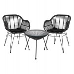 ΣΕΤ ΤΡΑΠΕΖΑΡΙΑΣ 3ΤΜΧ HM11871 ΜΕΤΑΛΛΟ & RATTAN ΣΕ ΜΑΥΡΟ ΧΡΩΜΑ