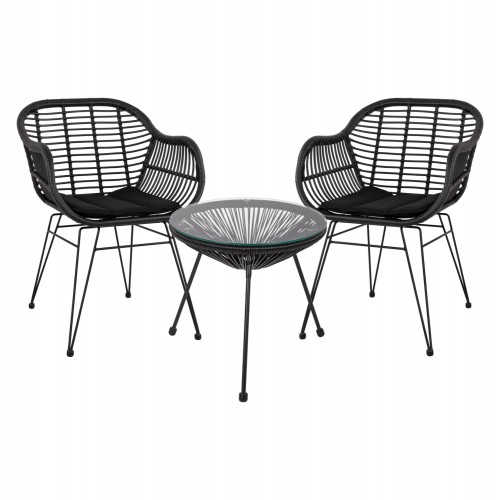 ΣΕΤ ΤΡΑΠΕΖΑΡΙΑΣ 3ΤΜΧ HM11871 ΜΕΤΑΛΛΟ & RATTAN ΣΕ ΜΑΥΡΟ ΧΡΩΜΑ