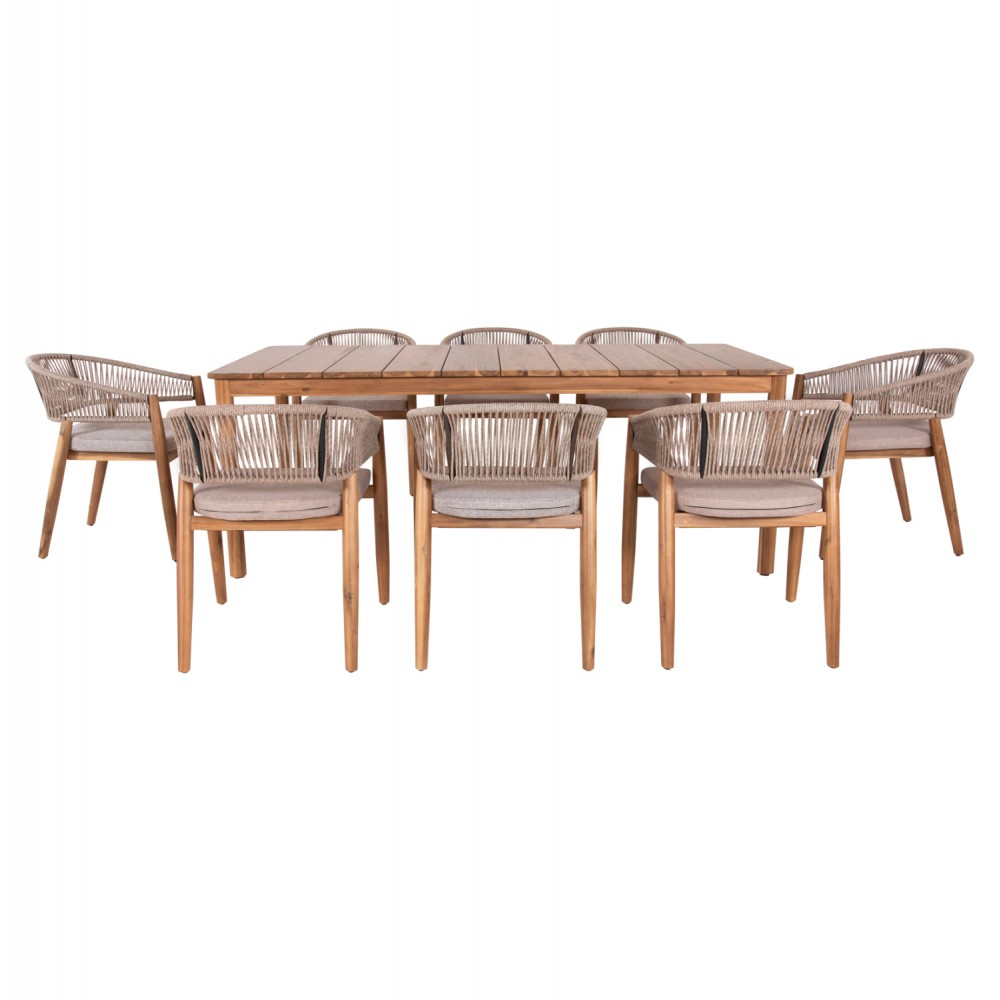 ΣΕΤ ΤΡΑΠΕΖΑΡΙΑΣ 9ΤΜΧ NAVANT HM21066.02 ΤΡΑΠΕΖΙ & 8 ΚΑΡΕΚΛΕΣ ΞΥΛΟ ΑΚΑΚΙΑΣ-ΣΧΟΙΝΙ ΜΠΕΖ